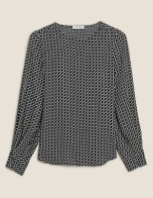Autograph Satin Geometric Button Detail Blouse