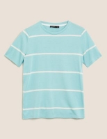 Marks and Spencer Autograph Pure Tencel Striped Regular Fit T-Shirt