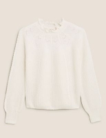 Marks and Spencer Per Una Cotton Cable Knit Blouson Sleeve Jumper