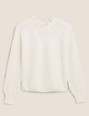 Per Una Cotton Cable Knit Blouson Sleeve Jumper