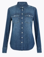 Marks and Spencer Per Una Pure Cotton Button Detail Long Sleeve Shirt