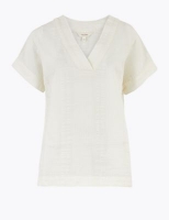 Marks and Spencer Per Una Pure Cotton Textured V-Neck T-Shirt