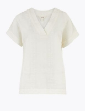 Per Una Pure Cotton Textured V-Neck T-Shirt
