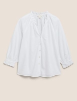 Marks and Spencer Per Una Pure Cotton V-Neck Frill Detail Blouse