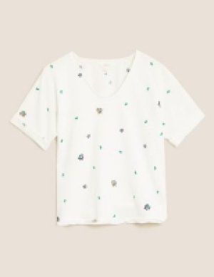 Marks and Spencer Per Una Pure Cotton Floral Embroidered Sweatshirt