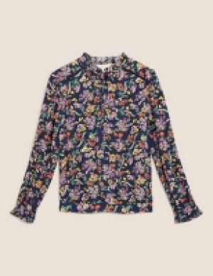 Per Una Floral High Neck Long Sleeve Popover Blouse
