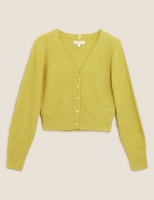 Marks and Spencer Per Una Ribbed V-Neck Cropped Cardigan with Wool