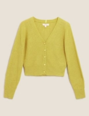 Per Una Ribbed V-Neck Cropped Cardigan with Wool