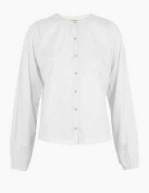 Per Una Jersey Mix Round Neck Long Sleeve Blouse