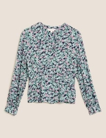 Marks and Spencer Per Una Floral V-Neck Waisted Long Sleeve Blouse