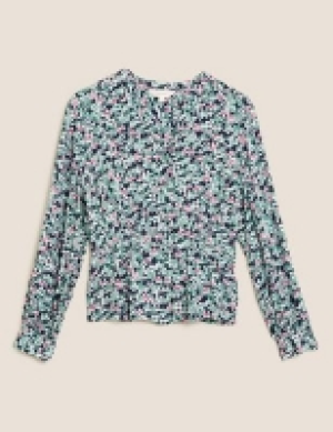 Per Una Floral V-Neck Waisted Long Sleeve Blouse