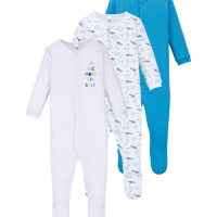 Aldi  Blue/White Baby Sleepsuit 3 Pack