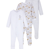 Aldi  Grey/White Baby Sleepsuit 3 Pack
