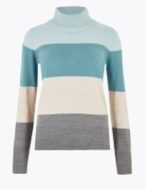 M&s Collection Supersoft Colour Block Roll Neck Jumper