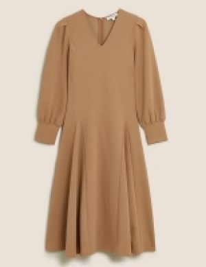 Autograph Jersey V-Neck Midi Fit & Flare Dress