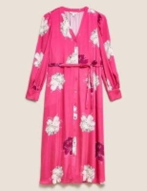 Autograph Satin Floral Print V-Neck Midaxi Dress