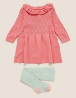 Marks and Spencer  2pc Cotton Knitted Dress Outfit (0-3 Yrs)