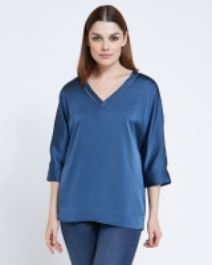 Dunnes Stores  Paul Costelloe Living Studio Navy V-Neck Trim Top