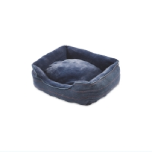Small Plush Navy Check Dog Bed