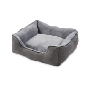 Medium Plush Grey Check Dog Bed