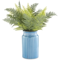 Aldi  Faux Fern In Blue Ceramic Vase