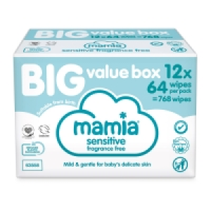 Aldi  Mamia Sensitive Wipes 12 x 64 Pack