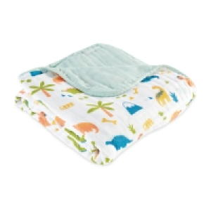 Aldi  Blue Dinosaur Muslin Baby Blanket