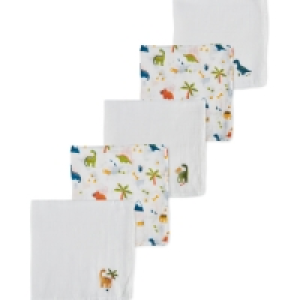 Aldi  Blue Dinosaur Muslin Cloths 5 Pack