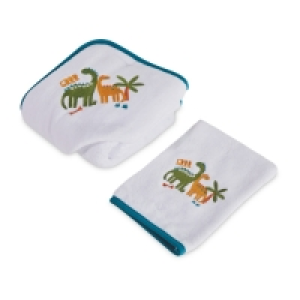 Blue Dinosaur Hooded Baby Towel/Mitt