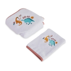 Pink Dinosaur Hooded Baby Towel/Mitt