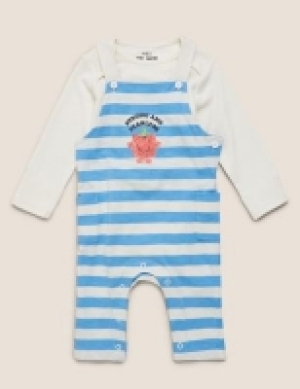 Marks and Spencer  2pc Pure Cotton Mr Men Dungaree Outfit (7lbs-3 Yrs )