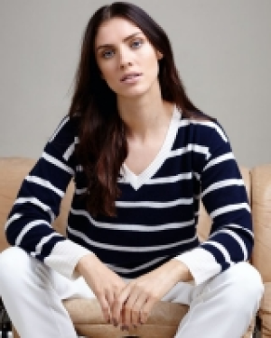 Paul Costelloe Living Studio Stripe Cashmere V-Neck Jumper