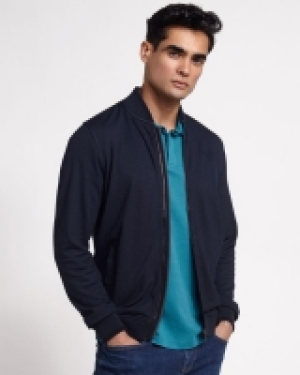 Dunnes Stores  Paul Costelloe Living Mandarin Collar Navy Zip Through Cardi