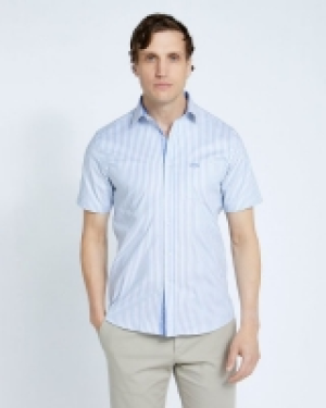 Paul Costelloe Living Slim Fit Lemon Stripe Short Sleeve Oxf