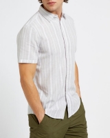 Dunnes Stores  Slim Fit Linen Blend Stripe Short-Sleeved Shirt