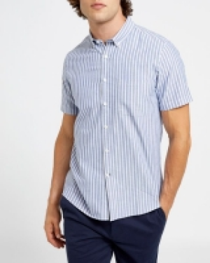Slim Fit Short-Sleeved Oxford Stripe Shirt