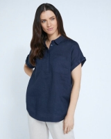 Dunnes Stores  Paul Costelloe Living Studio 100% Linen Navy Pocket Shirt