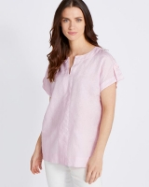 Paul Costelloe Living Studio 100% Linen Blush V-Neck Top