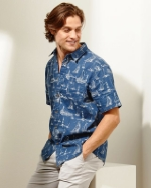 Regular Fit Linen Blend Print Short-Sleeved Shirt 10.00 €