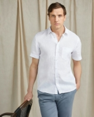 Paul Costelloe Living Regular Fit White Short Sleeve 100% Li
