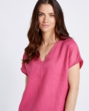 Paul Costelloe Living Studio 100% Linen Pink Embroidered V-N