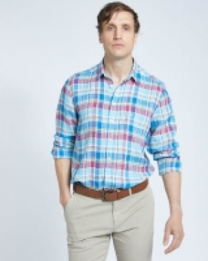 Paul Costelloe Living Regular Fit Blue Check Long Sleeved 10