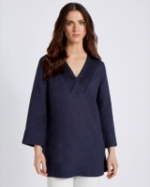 Paul Costelloe Living Studio Navy Pintuck 100% Linen Tunic