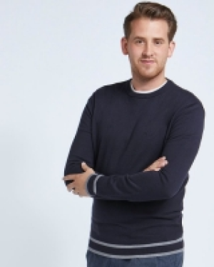 Paul Costelloe Living Stripe Hem Cotton Crew Jumper