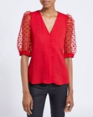 Dunnes Stores  Dobby Sleeve V-Neck Top