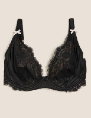 Boutique Satin & Lace Underwired Plunge Bra F-H