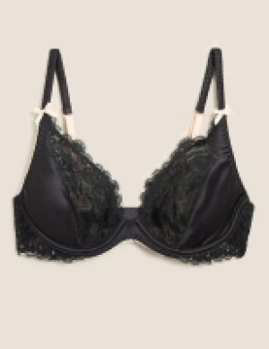 Boutique Satin & Lace Underwired Plunge Bra A-E
