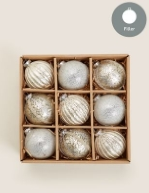 9 Pack Silver Glass Baubles