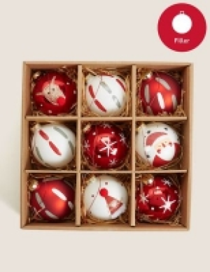 9 Pack Glass Novelty Baubles