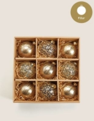 9 Pack Gold Glass Sequin Baubles